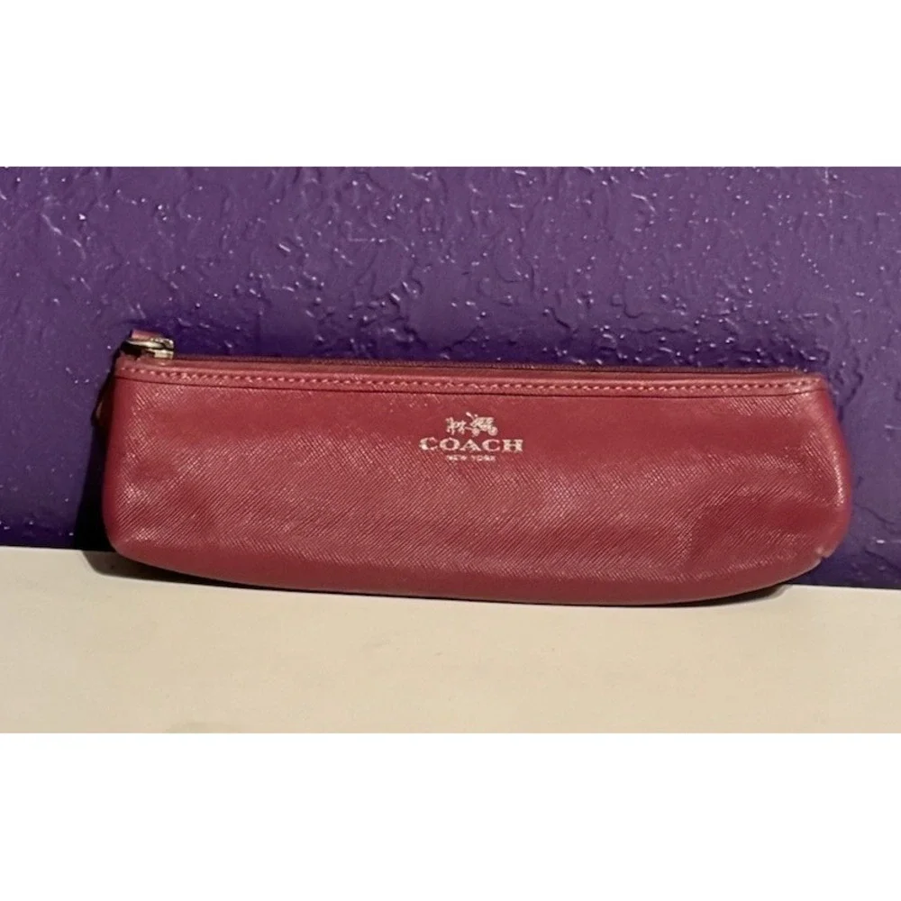 Coach New York Plum Leather Zip Pen Pencil Case Pouch Holder Organizer Rare